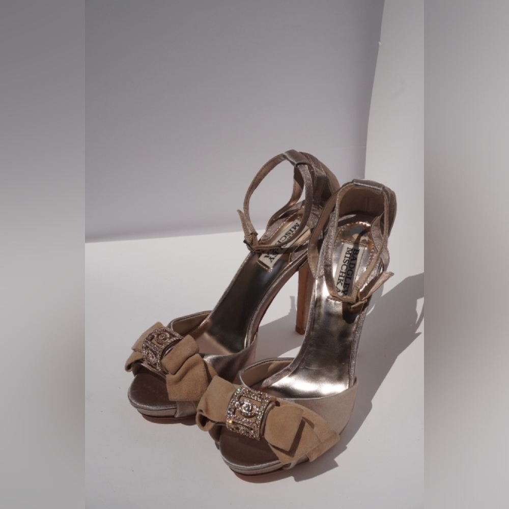 BADGLEY MISCHKA Evening Rose Gold Strappy 4.5" Heels